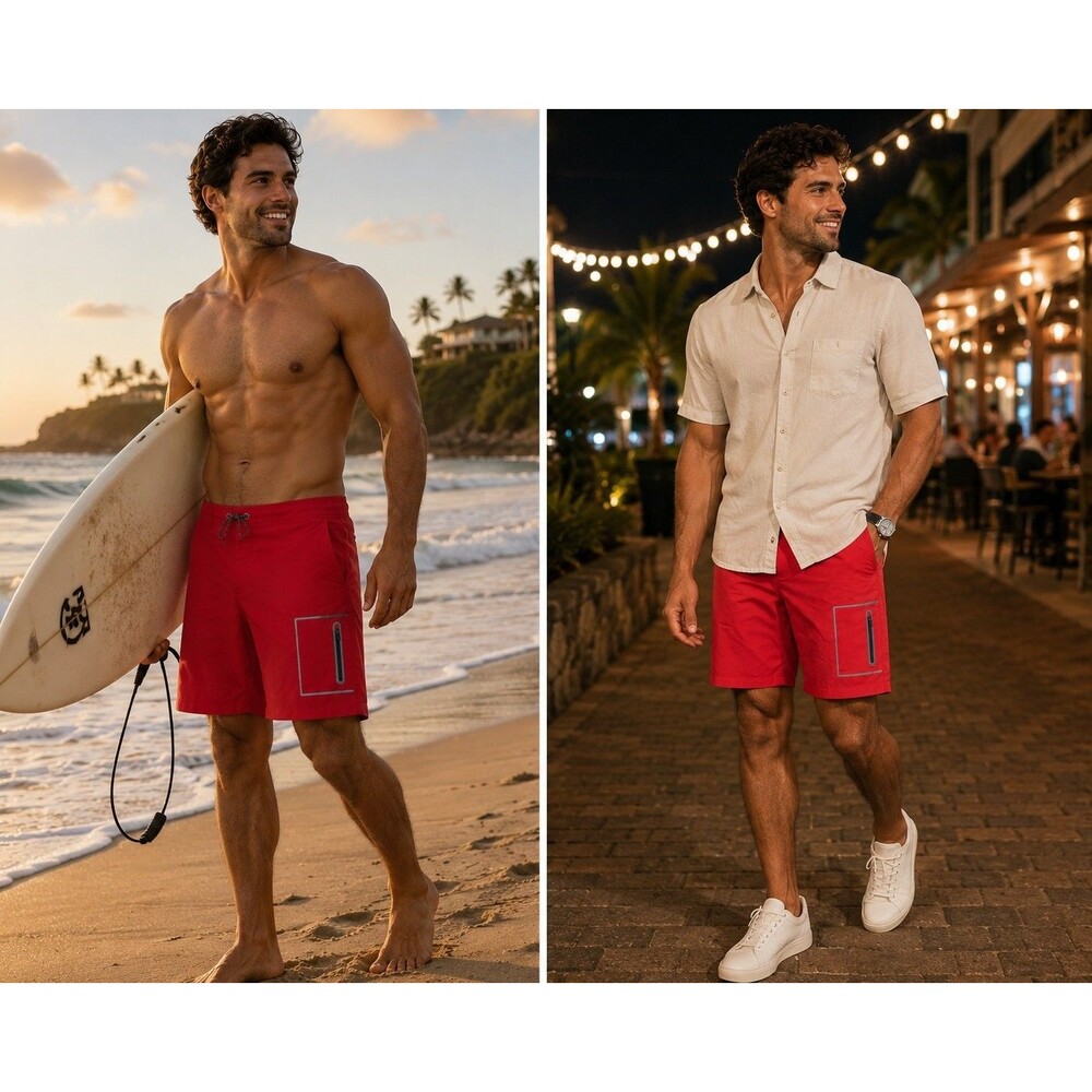 Mack Weldon Board Shorts Red Mens 39-40 Stretch Surf Swim Trunks Zip Pocket